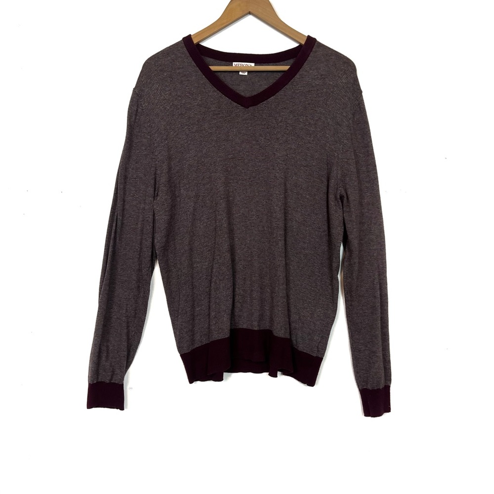 Merona Mens Pullover / Popover Heather Grey Burgundy Sz M